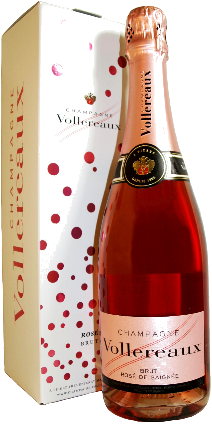 Шампанское Vollereaux, Brut Rose de Saignee, Champagne AOC, gift box